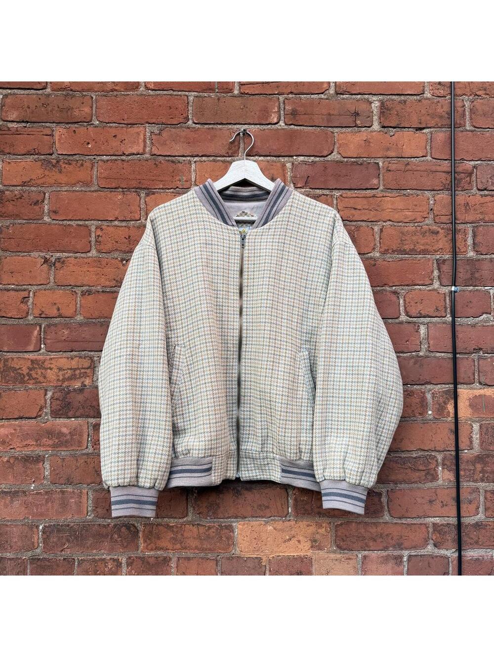Vintage yong jiang houndstooth Wool Harrington jacket 90s L